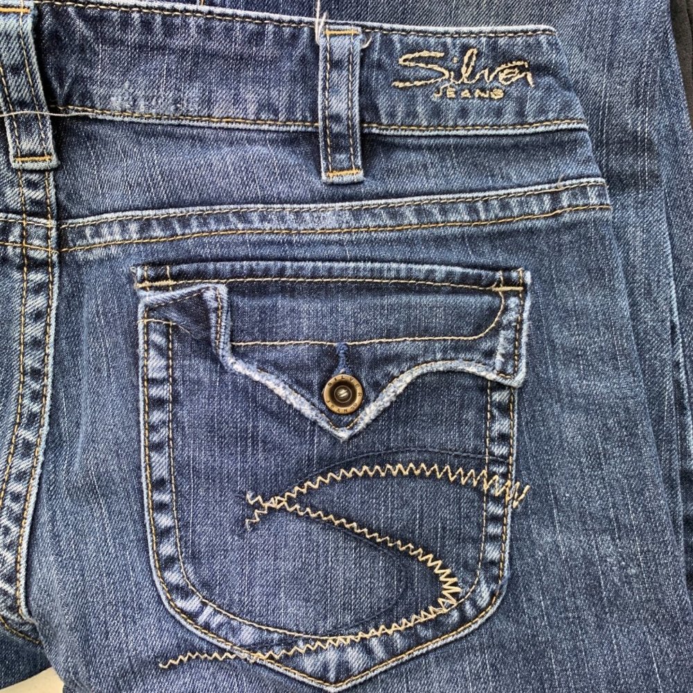 Silver Jeans Pioneer Distressed Boot Cut Denim Blue Jeans Size W31/L33 EUC - Picture 6 of 12